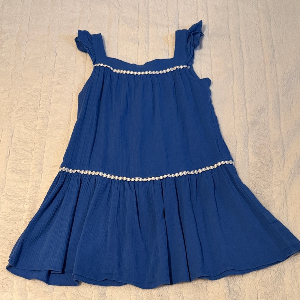 Blue Kids Dress with White Accents